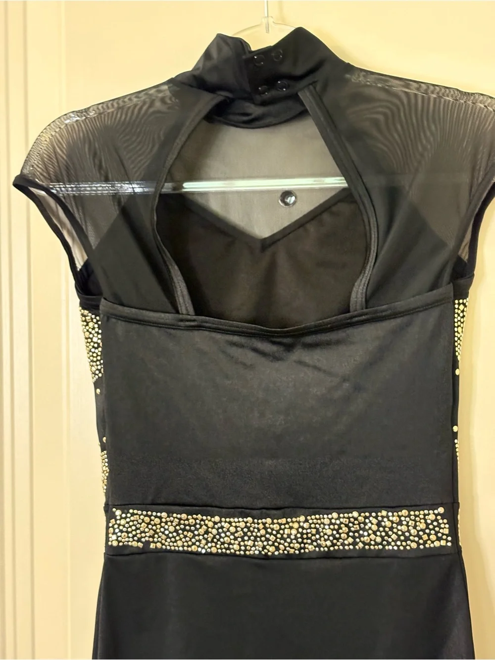 WEISSMAN ELITE BLACK MOCKNECK GOLD STUDDED LEOTARD COSTUME SZ MA EUC $160